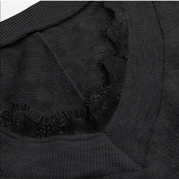 Black Off the Shoulder Lace Trim Sweater - Picture 5 of 11